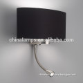 Best price high quality illumination station lamps hotel bed side lamp led wall lamps with oval black fabric lampshade for hotel